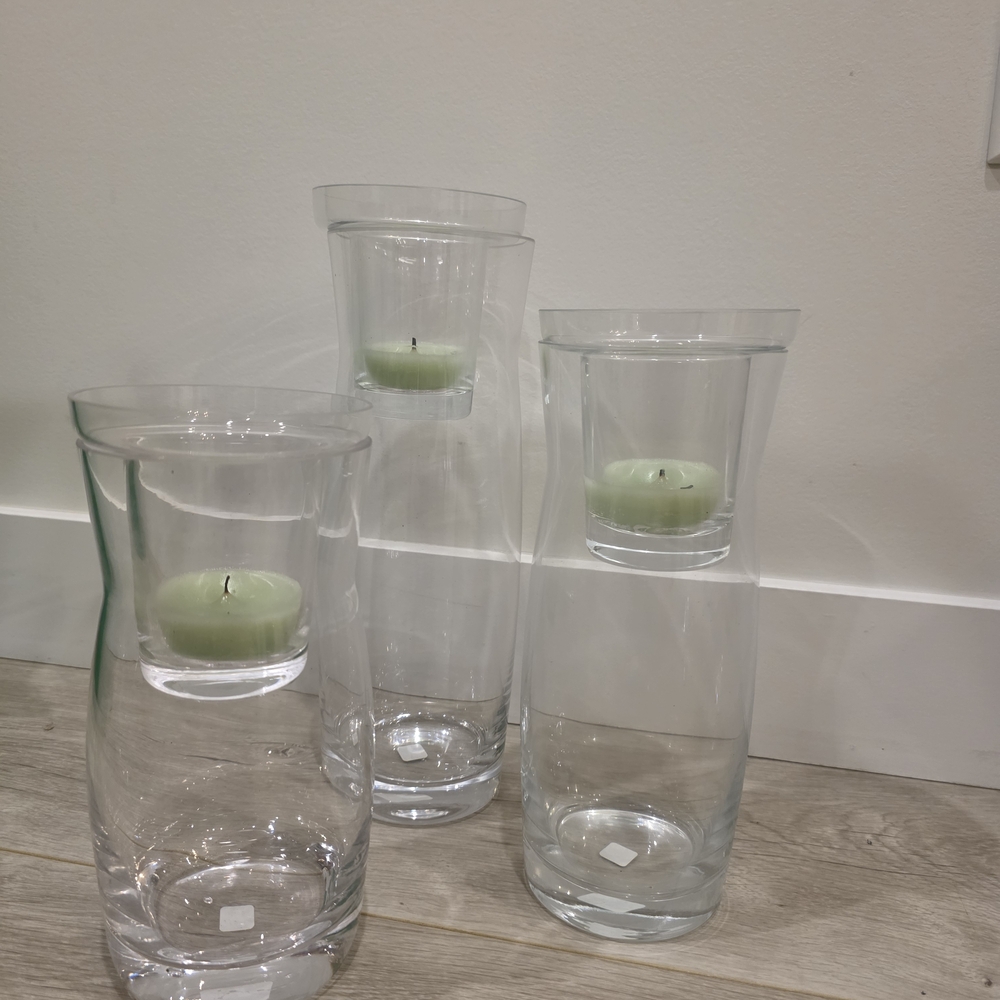 PartyLite Clear Glass Candle Holders with Green Accents